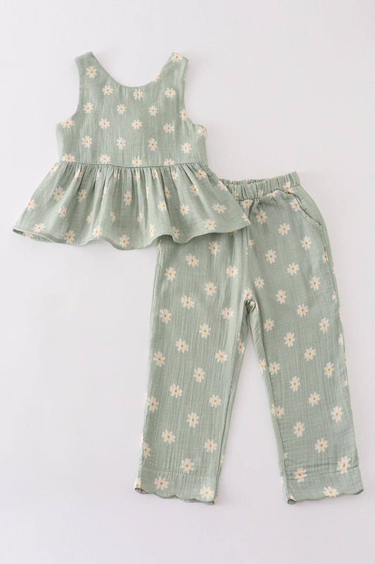 RTS Green Floral Pants Set