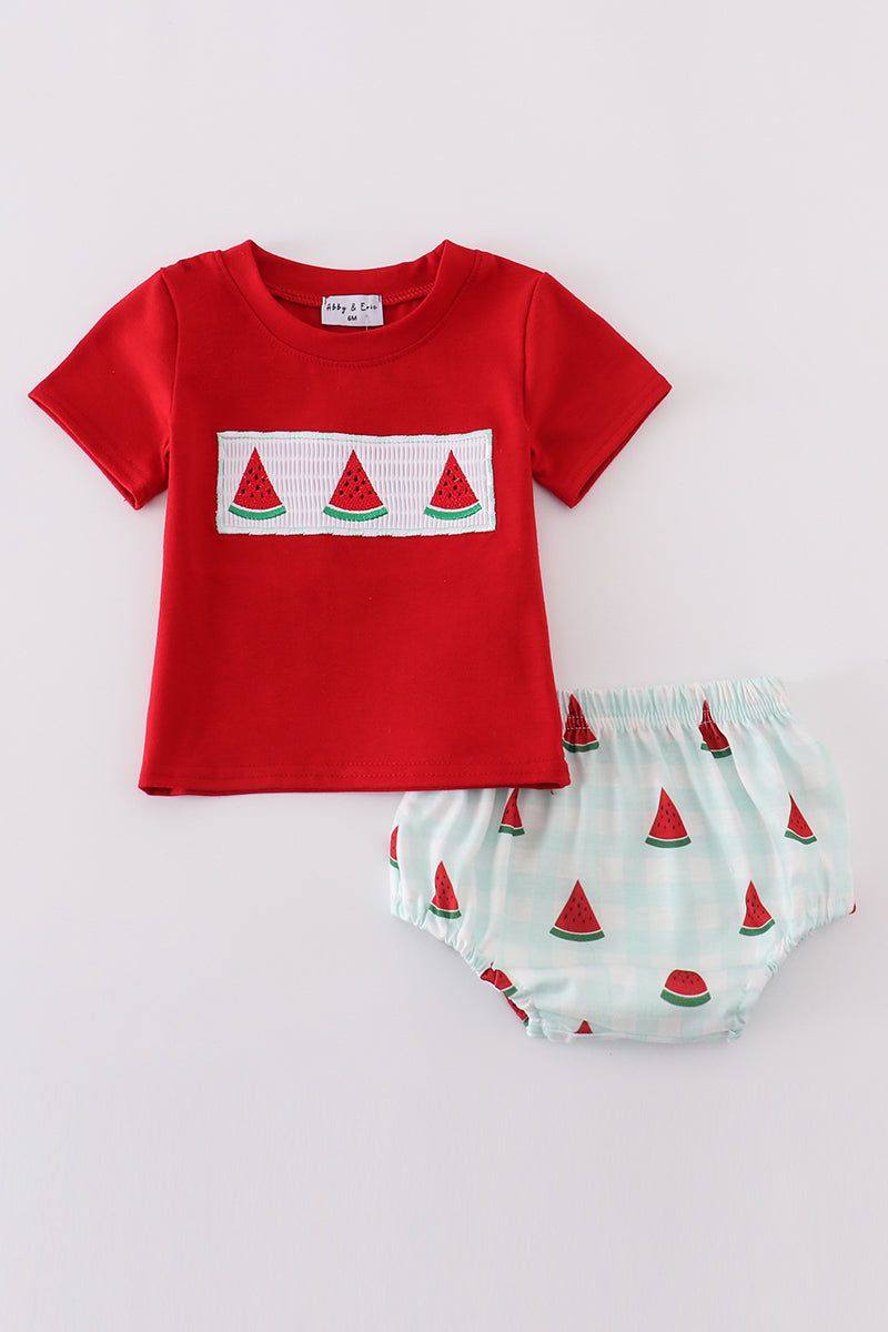 RTS Smocked Strawberry Bummie Set