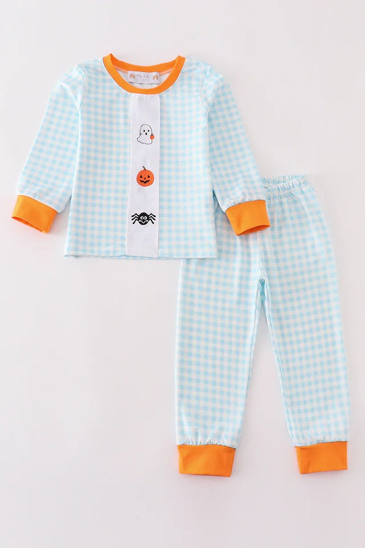 RTS Blue Gingham Halloween Pants Set