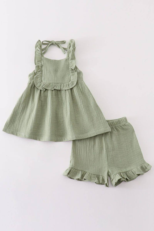 RTS Green Muslin Shorts Set
