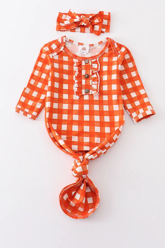 RTS Orange Plaid Gown with Headband