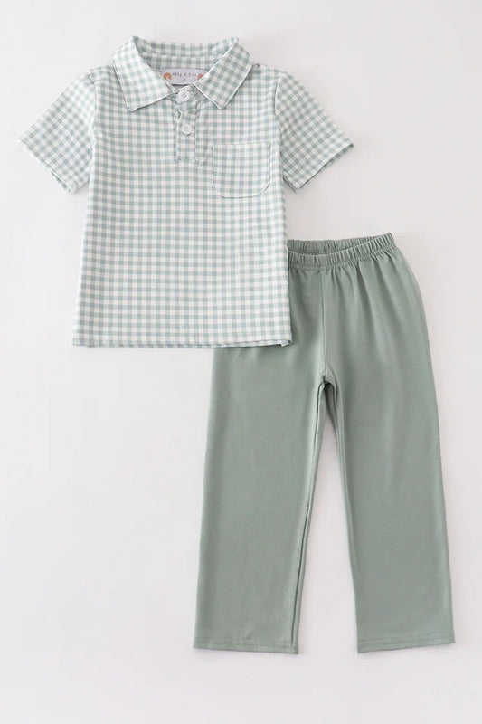RTS Boys Sage Gingham Pants Set