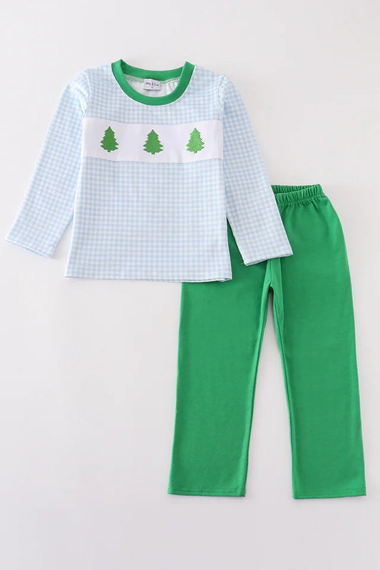 RTS Blue Gingham Christmas Pants Set