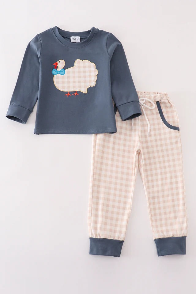 RTS Beige Gingham Turkey Pants Set