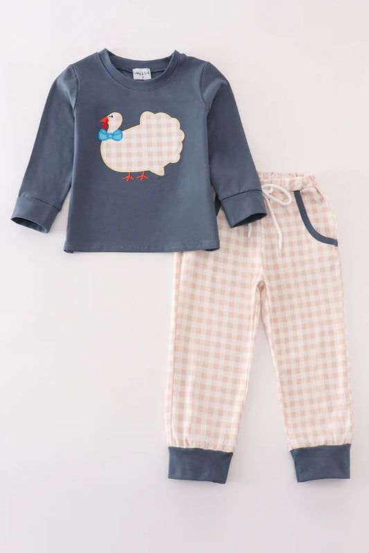 RTS Beige Gingham Turkey Pants Set