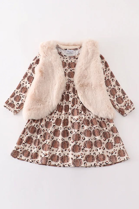 Pumpkin Dress with Fur Vest