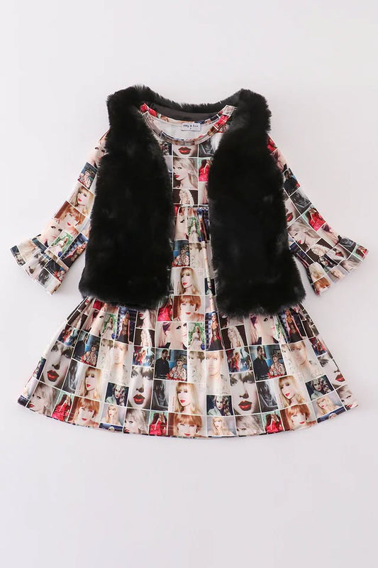 Singer Dress with Fur Vest