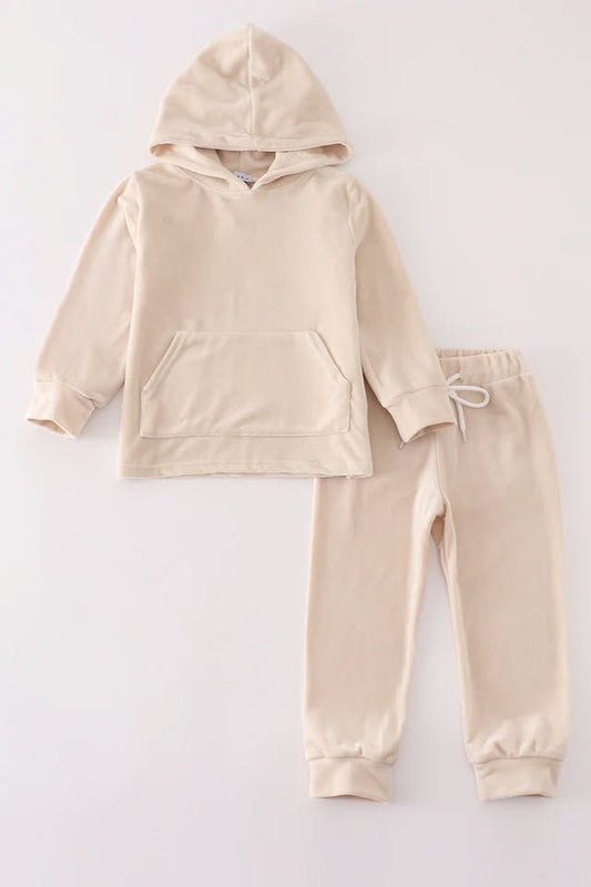 Cream Velvet Hoodie & Pants Set