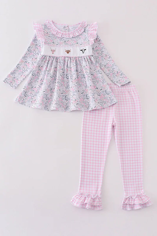 Floral Cow Ruffle Pants