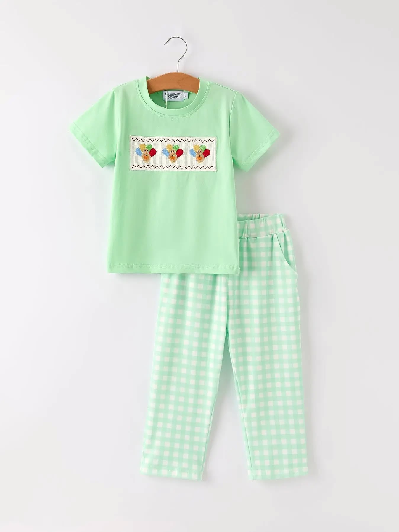 RTS Green Gingham Smocked Turkey Sets