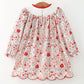 Christmas Red Floral Girls Dress Candy Cane Bow Embroidery Dress