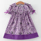 Purple Floral Girls Dress Bow Petal Collar Ruffle Hem Dress