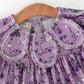 Purple Floral Girls Dress Bow Petal Collar Ruffle Hem Dress