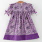 Purple Floral Girls Dress Bow Petal Collar Ruffle Hem Dress