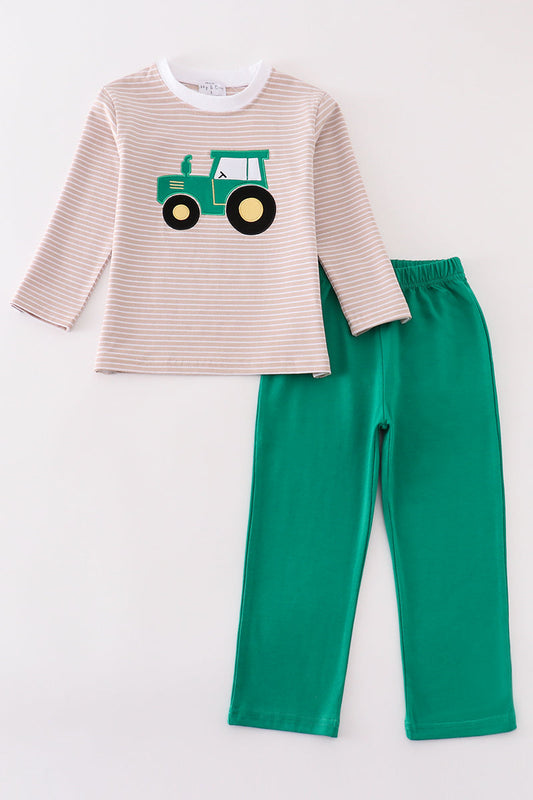 Green Stripe Tractor Pants Set