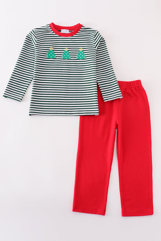 Red Stripe Christmas Tree Pants Set