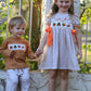 Thanksgiving Smocked Girls Dress Turkey Pumpkin Pie Embroidery