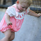 Fall Pink Ballet Embroidery Bow Bubble Romper