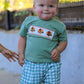 Fall Thanksgiving Turkey Smock Embroidered Green Plaid Boys 'Set