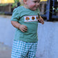 Fall Thanksgiving Turkey Smock Embroidered Green Plaid Boys 'Set