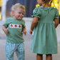 Fall Thanksgiving Turkey Smock Embroidered Green Plaid Boys 'Set