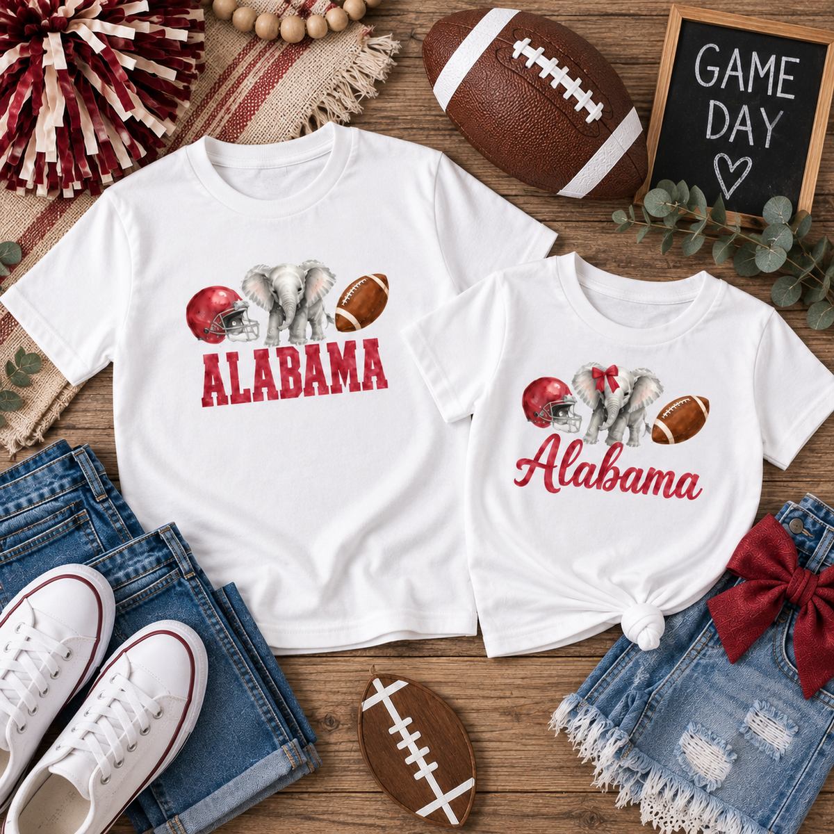 Alabama Kids Game Day Tee, Watercolor Elephant Football Shirt