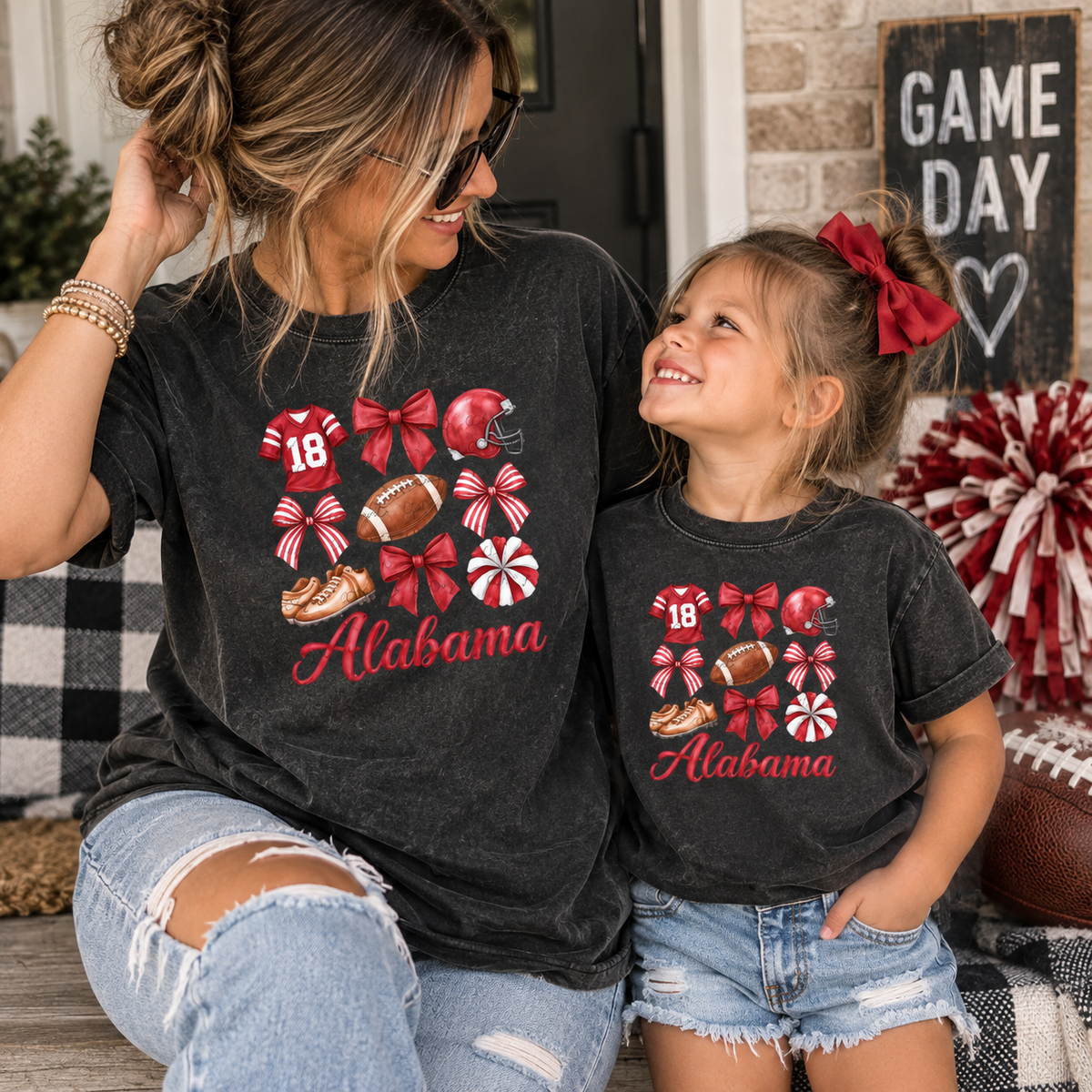 Alabama Game Day Shirt, Crimson Football Tee, Alabama Football Shirt, Comfort Colors Game Day Tee, Football Bows Shirt, Girly Game Day Tee
