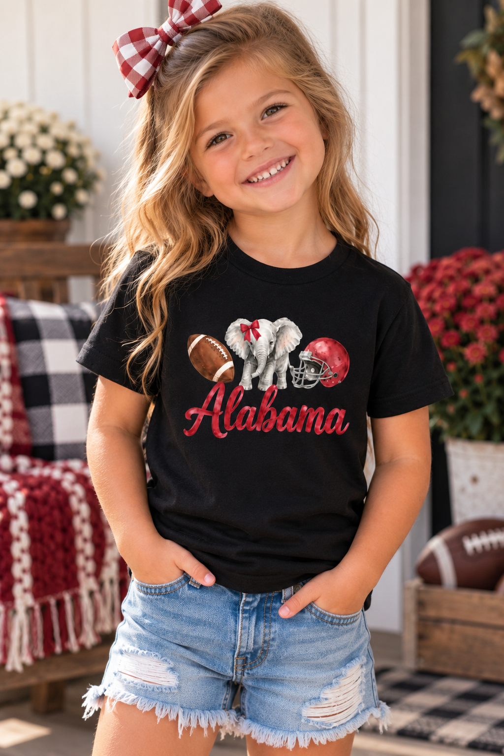 Alabama Game Day Shirt - Watercolor Bow Elephant Youth Tee