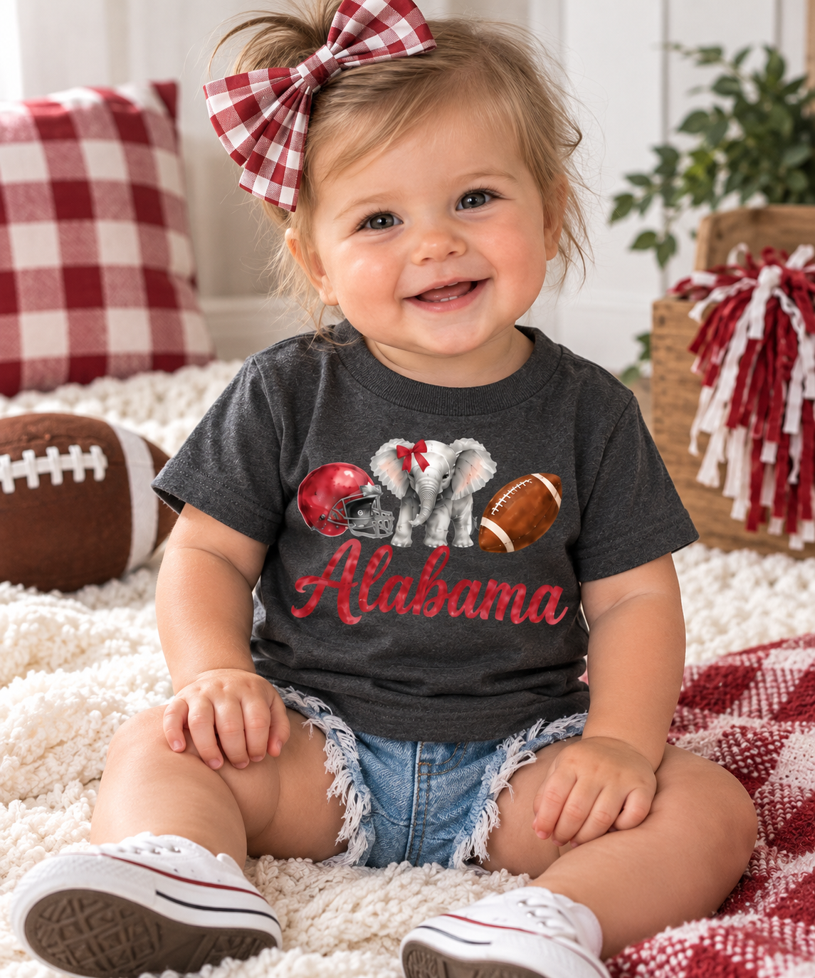 Alabama Game Day Shirt - Watercolor Bow Elephant Infant Tee