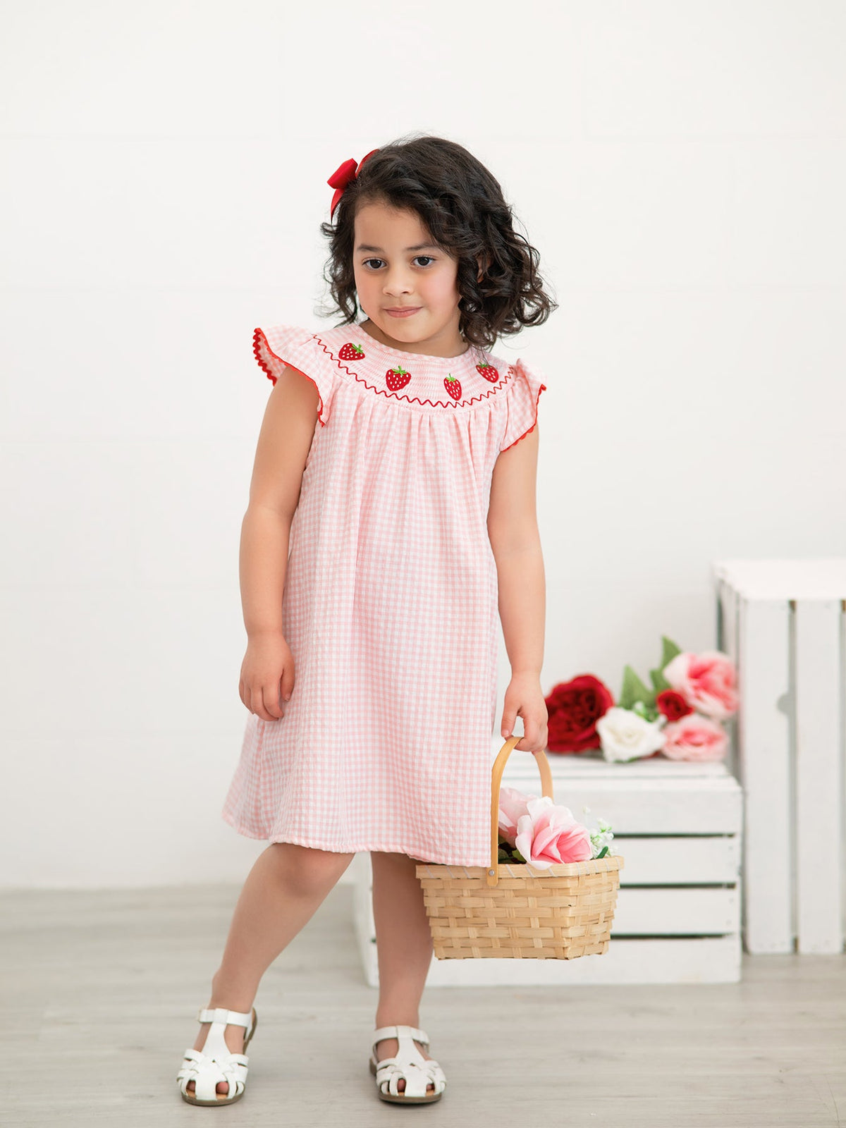 Baby Girls Strawberry Embroidered Plaid Smocked Dress