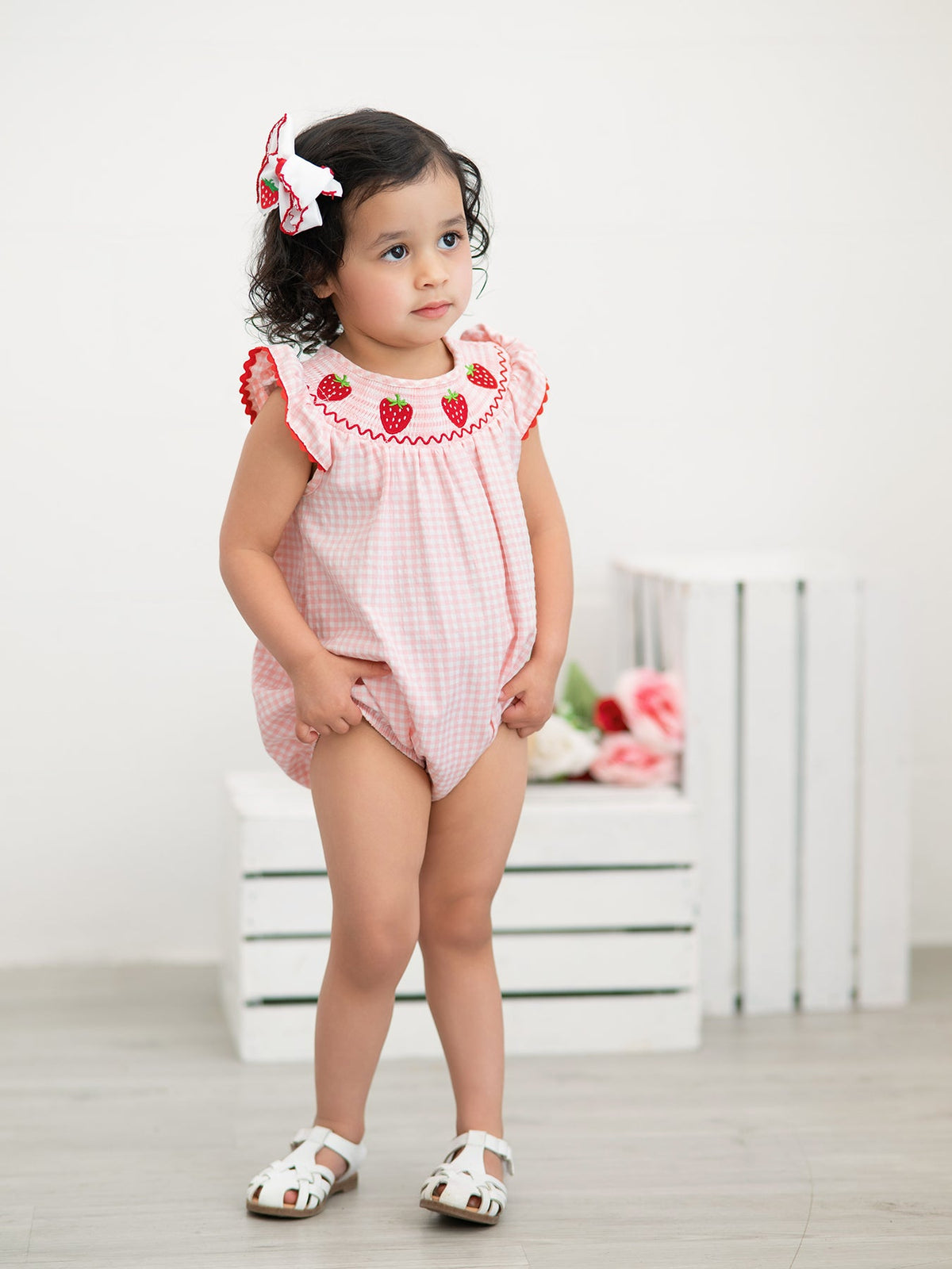Baby Girls Strawberry Plaid Smocked Romper