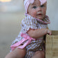 Fall Thanksgiving Lapel Plaid Chick Embroidery Smocking Bow Baby Girls Romper