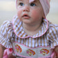 Fall Thanksgiving Lapel Plaid Chick Embroidery Smocking Bow Baby Girls Romper
