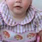 Fall Thanksgiving Lapel Plaid Chick Embroidery Smocking Bow Baby Girls Romper