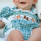 Western Plaid Horse Embroidered Girl Bubble Romper