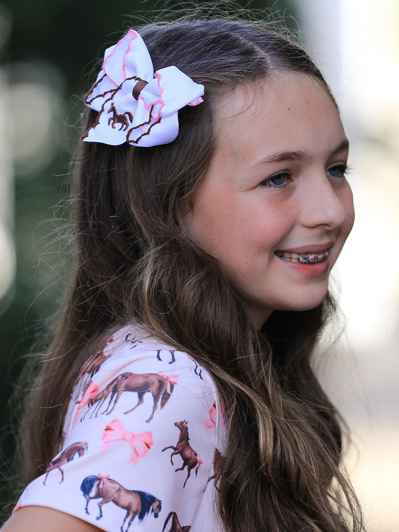 Western Horse Embroidery Ruffle Edge Girls Hairpin 4/6.25 Inches