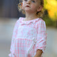 Fall Pink Plaid Ruffle Ballet Shoe Embroidery Long Sleeve Romper