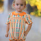 Fall Floral Stripe Baby Girls Romper Petals Collar Smocked