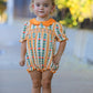 Fall Floral Stripe Baby Girls Romper Petals Collar Smocked