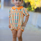 Fall Floral Stripe Baby Girls Romper Petals Collar Smocked