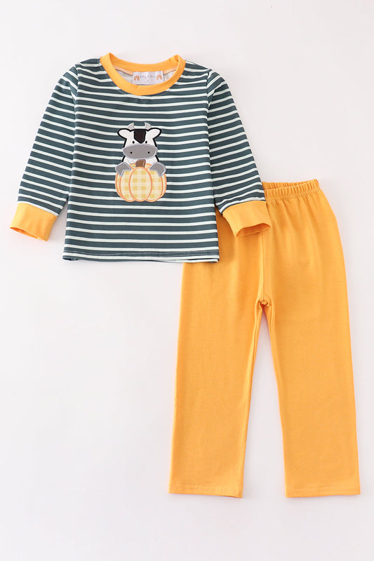 Green Stripe Cow Pants Set