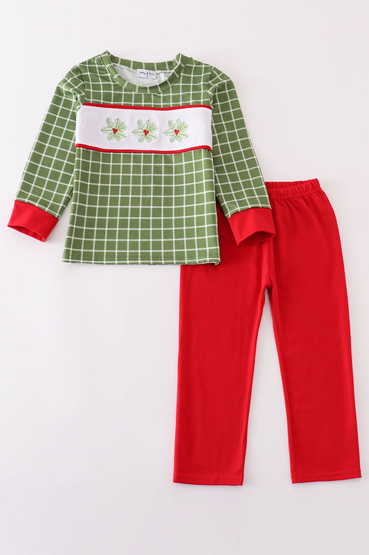 Green Christmas Holly Boy Pants Set