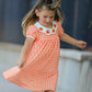 Fall Pumpkin Embroidered Puff Sleeve Girls Dress