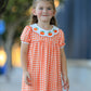 Fall Pumpkin Embroidered Puff Sleeve Girls Dress