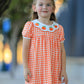 Fall Pumpkin Embroidered Puff Sleeve Girls Dress