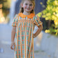 Fall Floral Stripe Girls Dress Petals Collar Smocked