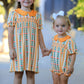 Fall Floral Stripe Baby Girls Romper Petals Collar Smocked