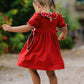 Girls Christmas Reindeer Smocked Red Bow Dress