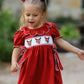 Girls Christmas Reindeer Smocked Red Bow Dress