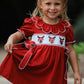 Girls Christmas Reindeer Smocked Red Bow Dress